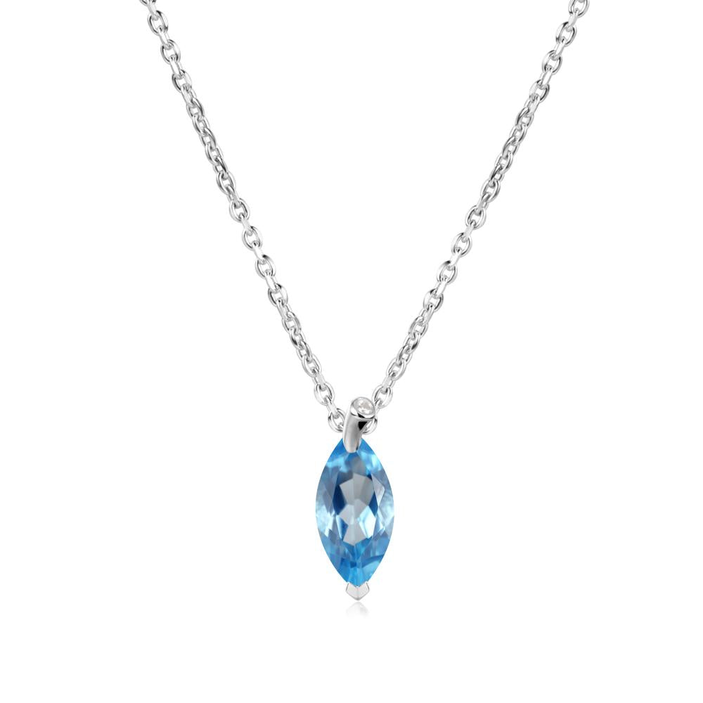 Marquise Swiss Blue Topaz Leaf Necklace - LUO Jewelry #metal_18k white gold
