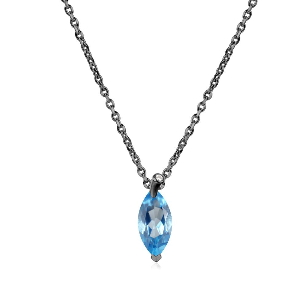 Marquise Swiss Blue Topaz Leaf Necklace - LUO Jewelry #metal_black finish sterling silver