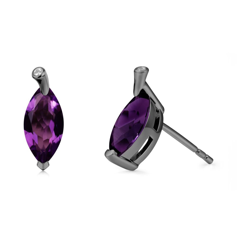 Leaf Inspired Marquise Shaped Amethyst Earrings - LUO Jewelry #metal_black finish sterling silver