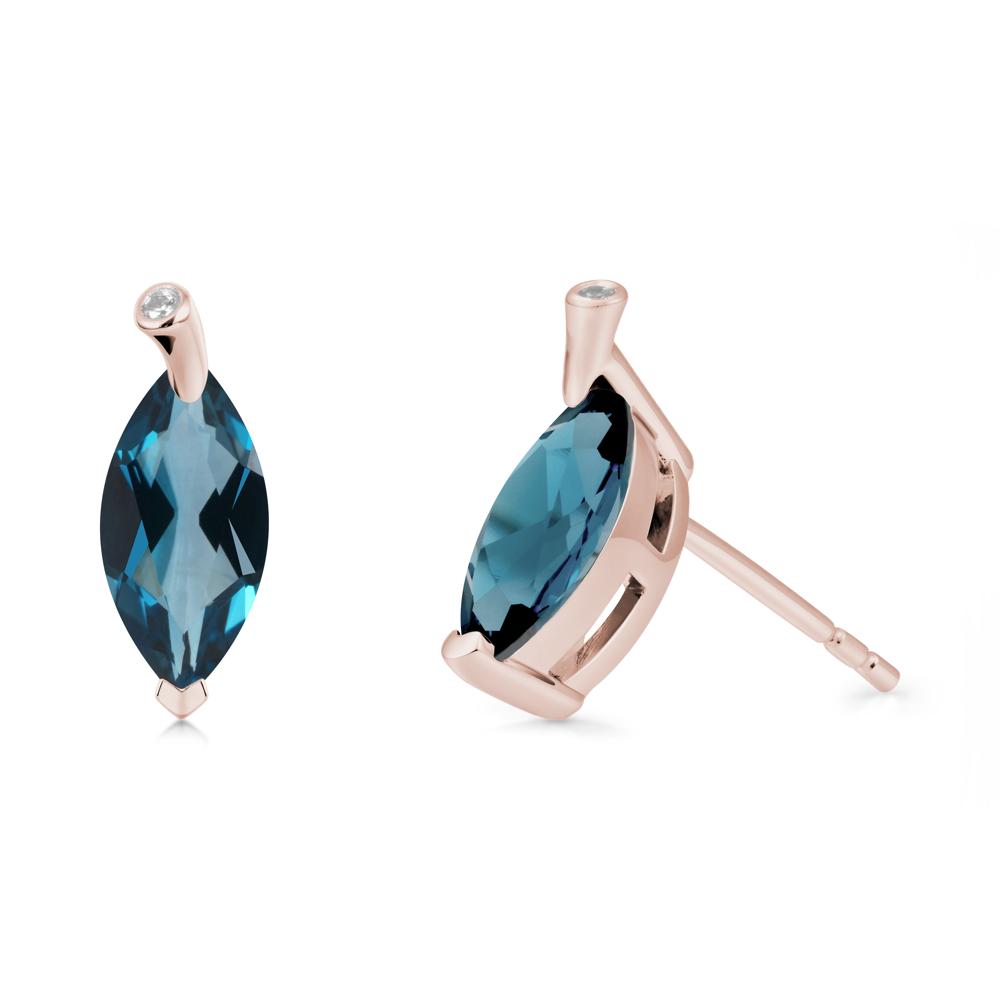 Leaf Inspired Marquise Shaped London Blue Topaz Earrings - LUO Jewelry #metal_14k rose gold