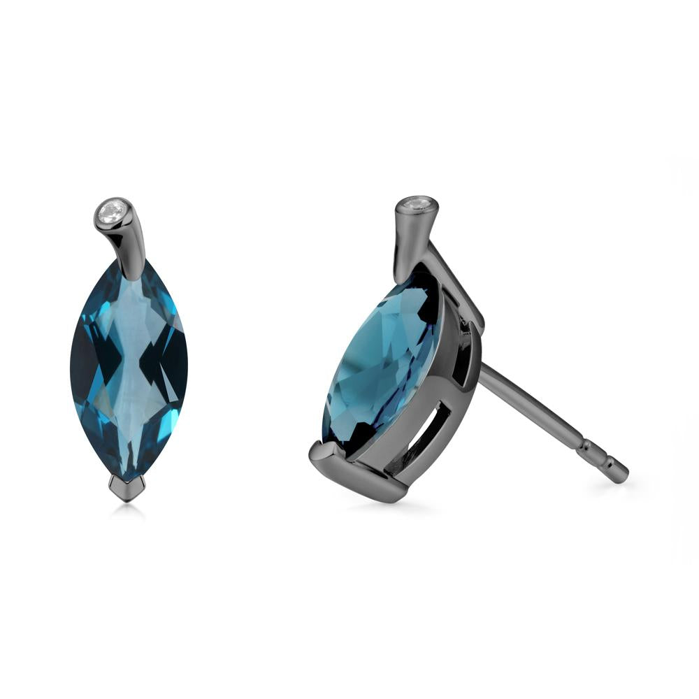 Leaf Inspired Marquise Shaped London Blue Topaz Earrings - LUO Jewelry #metal_black finish sterling silver