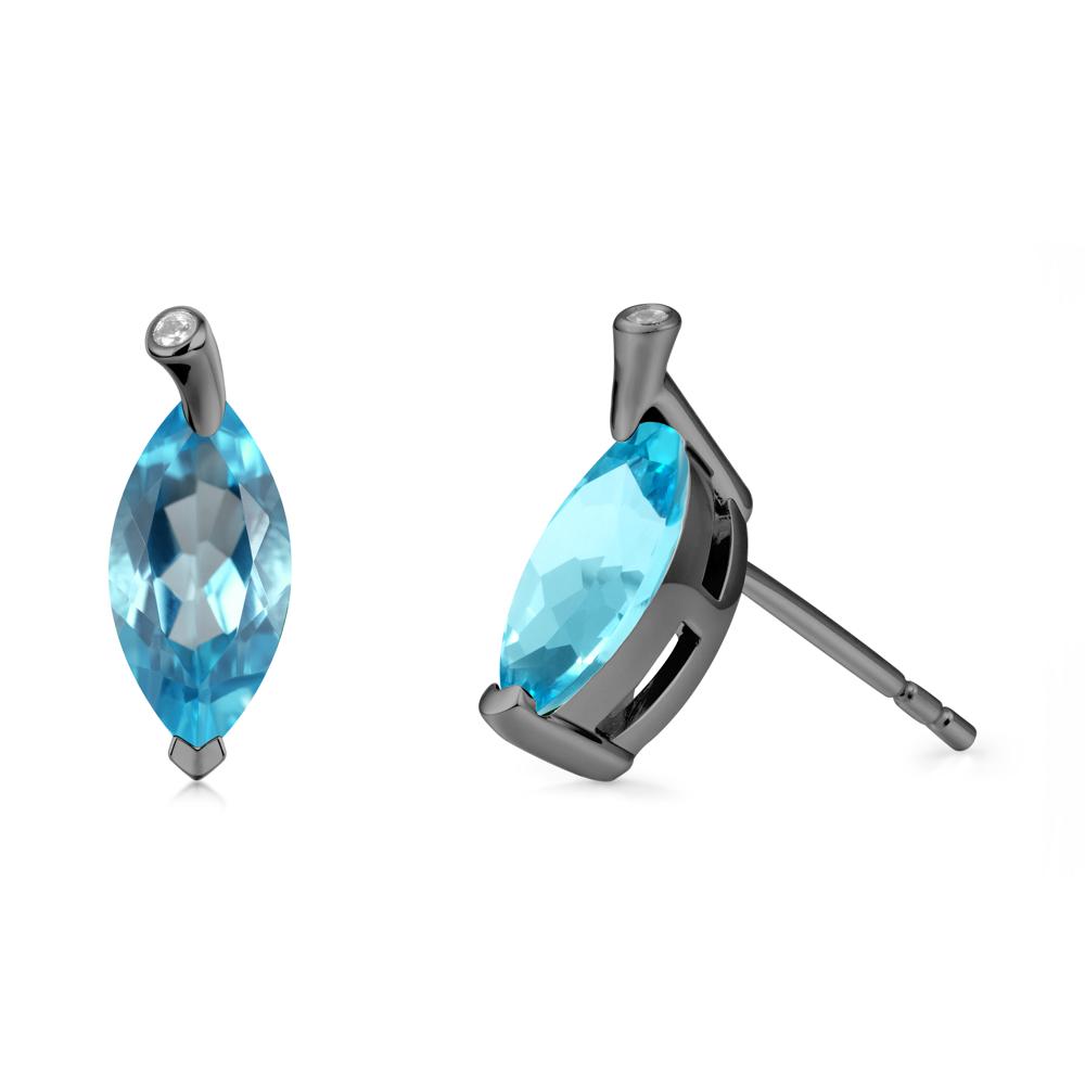 Leaf Inspired Marquise Shaped Swiss Blue Topaz Earrings - LUO Jewelry #metal_black finish sterling silver