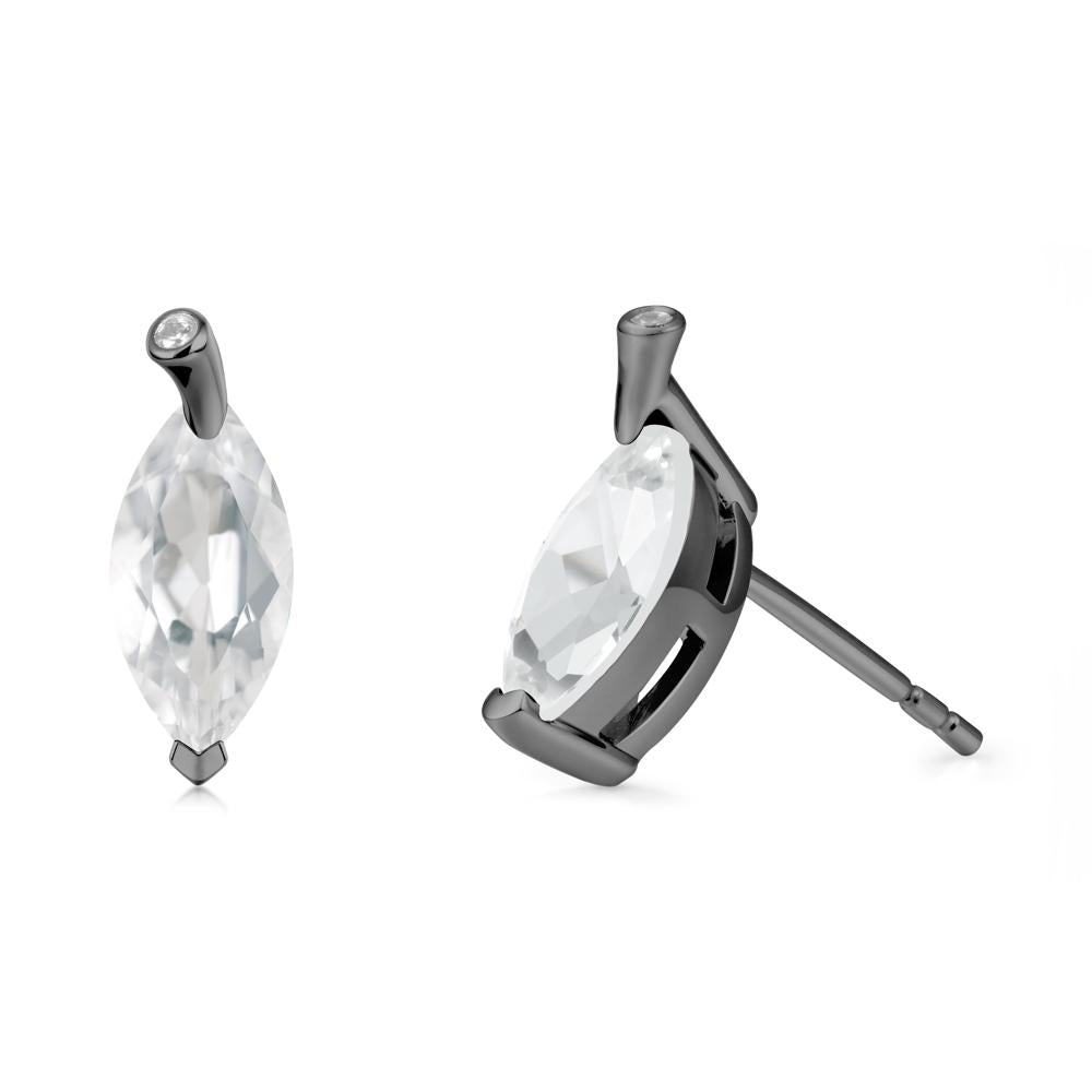 Marquise White Topaz Leaf Earrings - LUO Jewelry #metal_black finish sterling silver