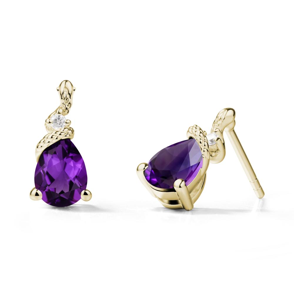 Sanke Inspired Teardrop Amethyst Earrings - LUO Jewelry #metal_14k yellow gold