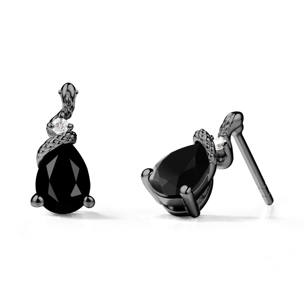 Sanke Inspired Teardrop Black Spinel Earrings - LUO Jewelry #metal_black finish sterling silver