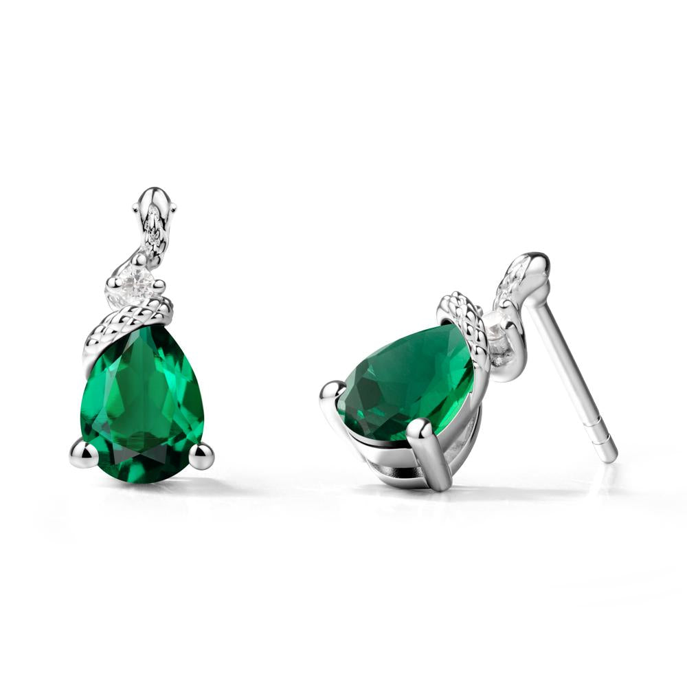 Sanke Inspired Teardrop Emerald Earrings - LUO Jewelry #metal_14k white gold