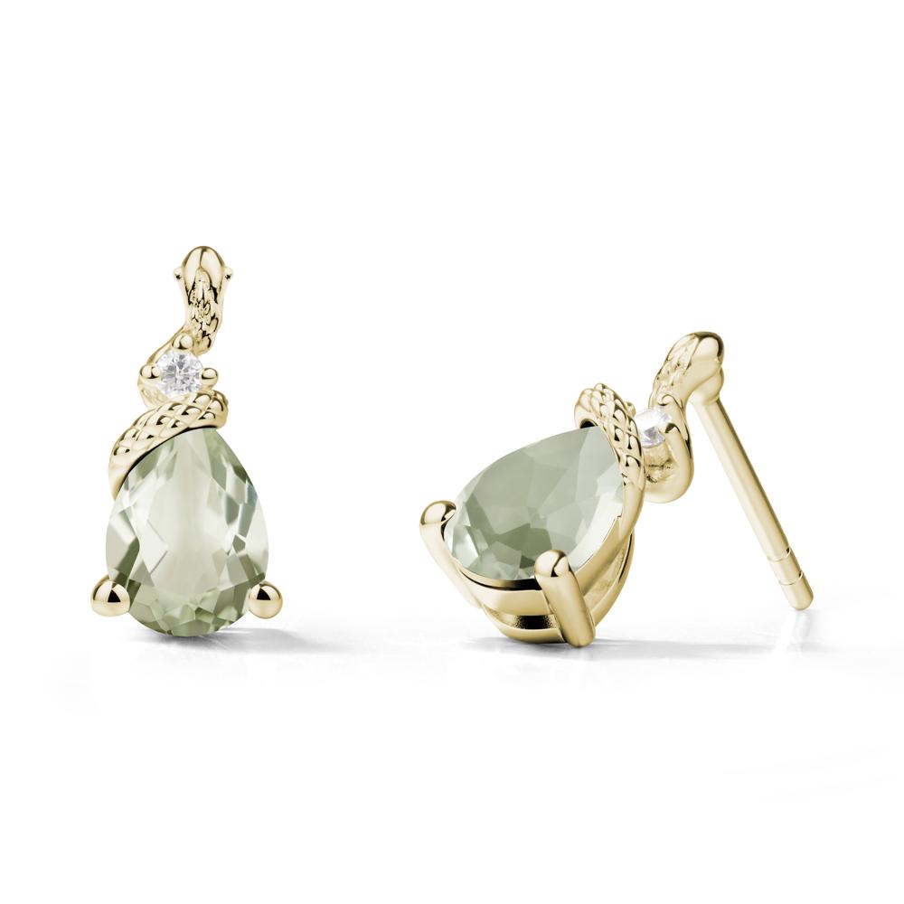 Sanke Inspired Teardrop Green Amethyst Earrings - LUO Jewelry #metal_14k yellow gold