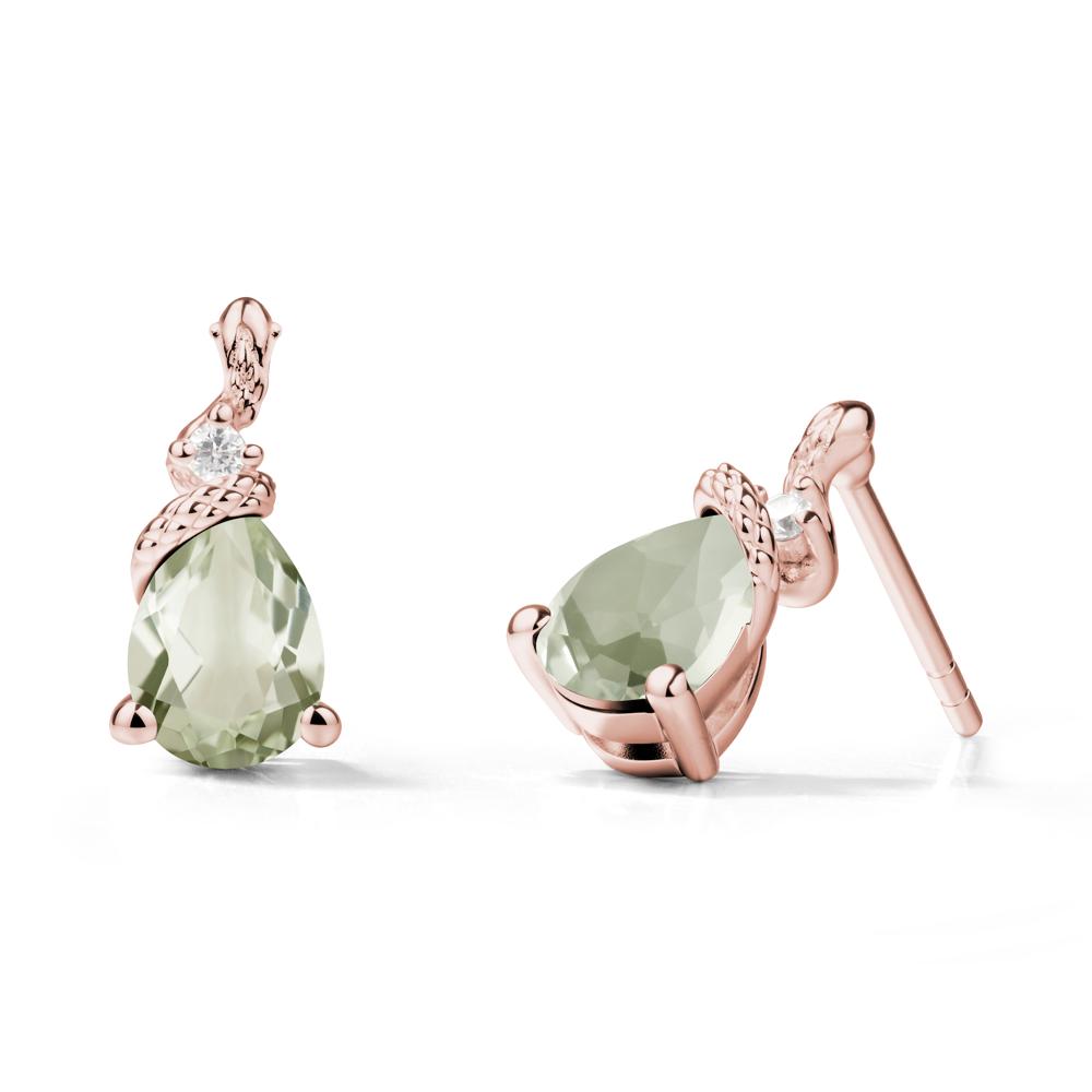 Sanke Inspired Teardrop Green Amethyst Earrings - LUO Jewelry #metal_18k rose gold