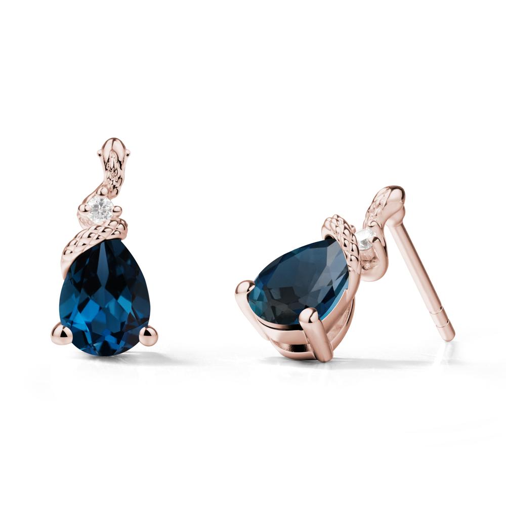 Pear Shaped London Blue Topaz Sanke Earrings - LUO Jewelry #metal_14k rose gold
