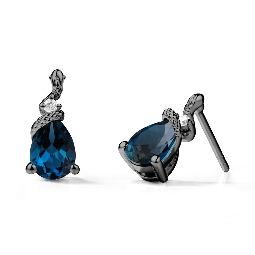 Pear Shaped London Blue Topaz Sanke Earrings - LUO Jewelry #metal_black finish sterling silver