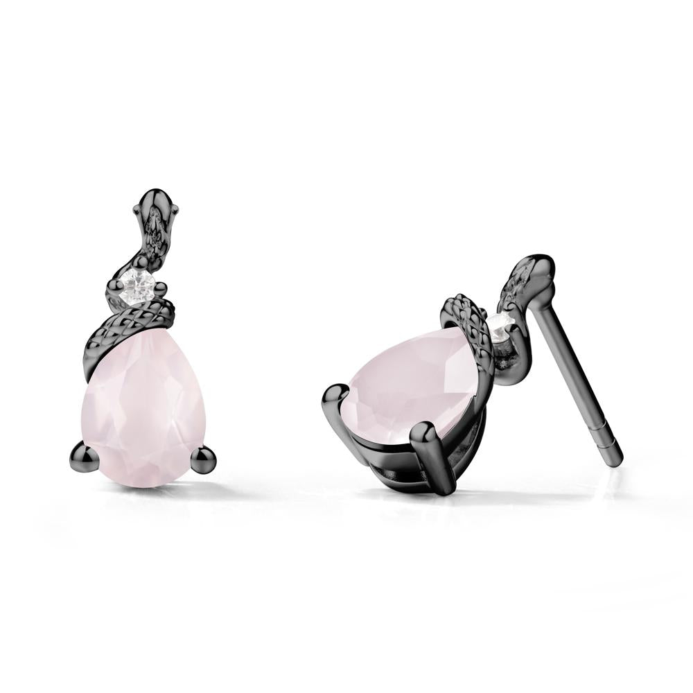 Sanke Inspired Teardrop Rose Quartz Earrings - LUO Jewelry #metal_black finish sterling silver