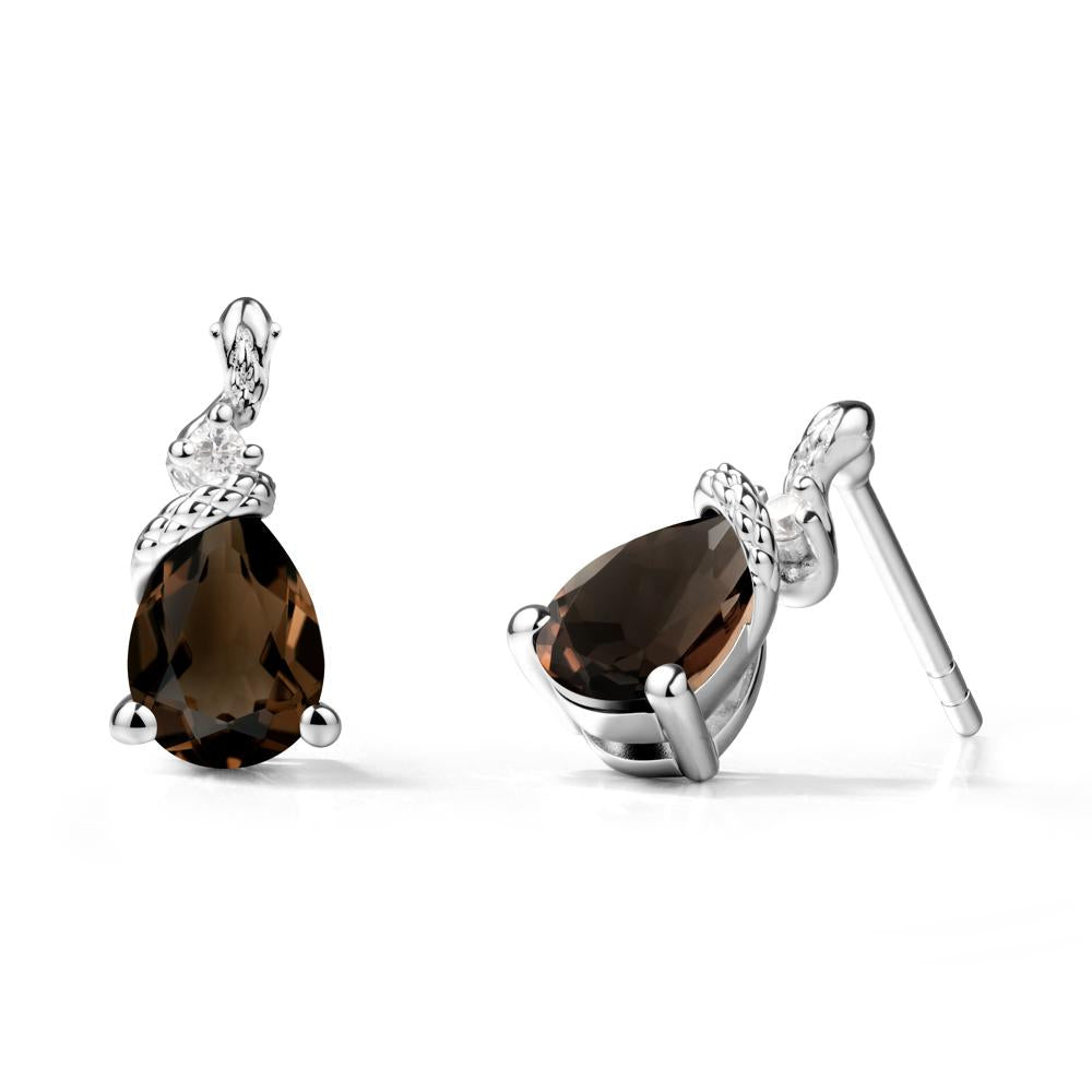 Pear Shaped Smoky Quartz Sanke Earrings - LUO Jewelry #metal_sterling silver