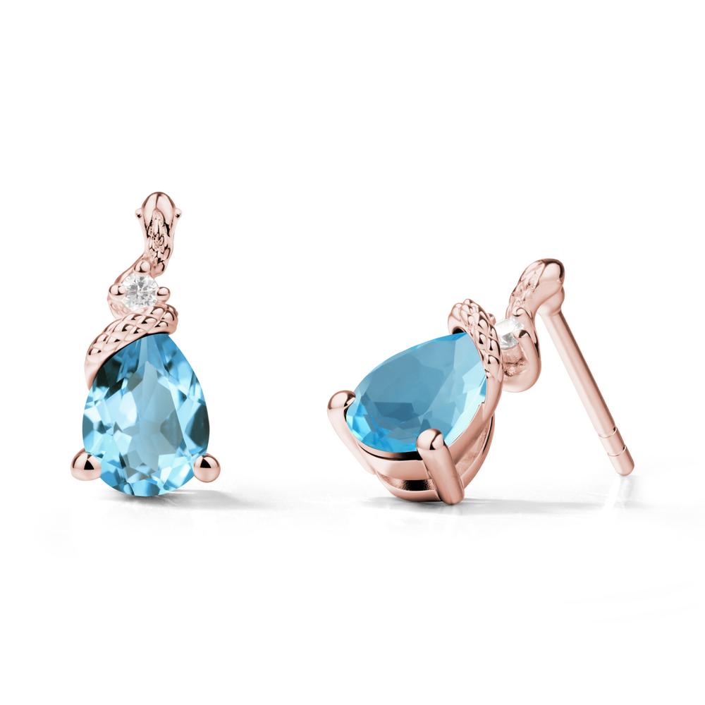 Sanke Inspired Teardrop Swiss Blue Topaz Earrings - LUO Jewelry #metal_18k rose gold