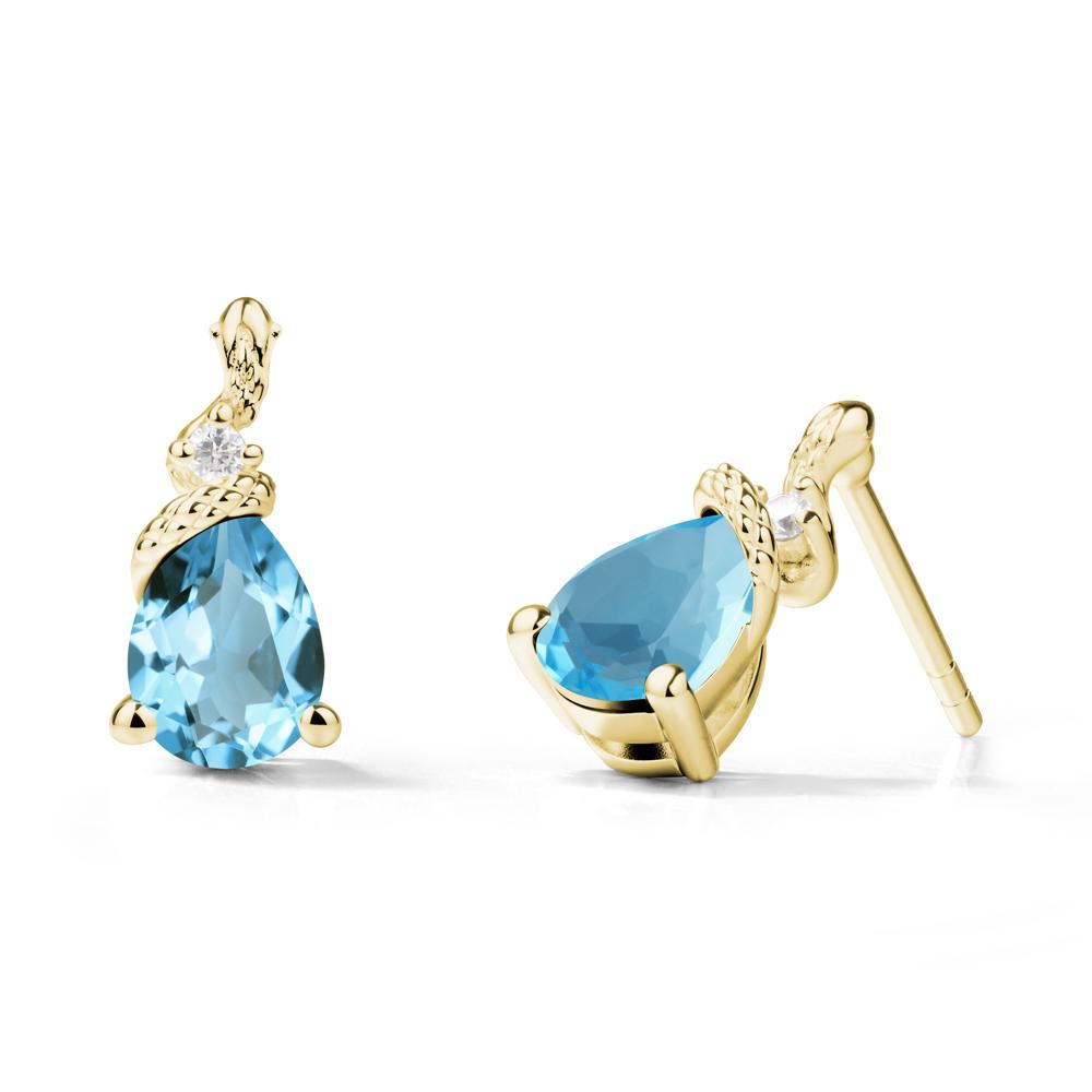 Sanke Inspired Teardrop Swiss Blue Topaz Earrings - LUO Jewelry #metal_18k yellow gold