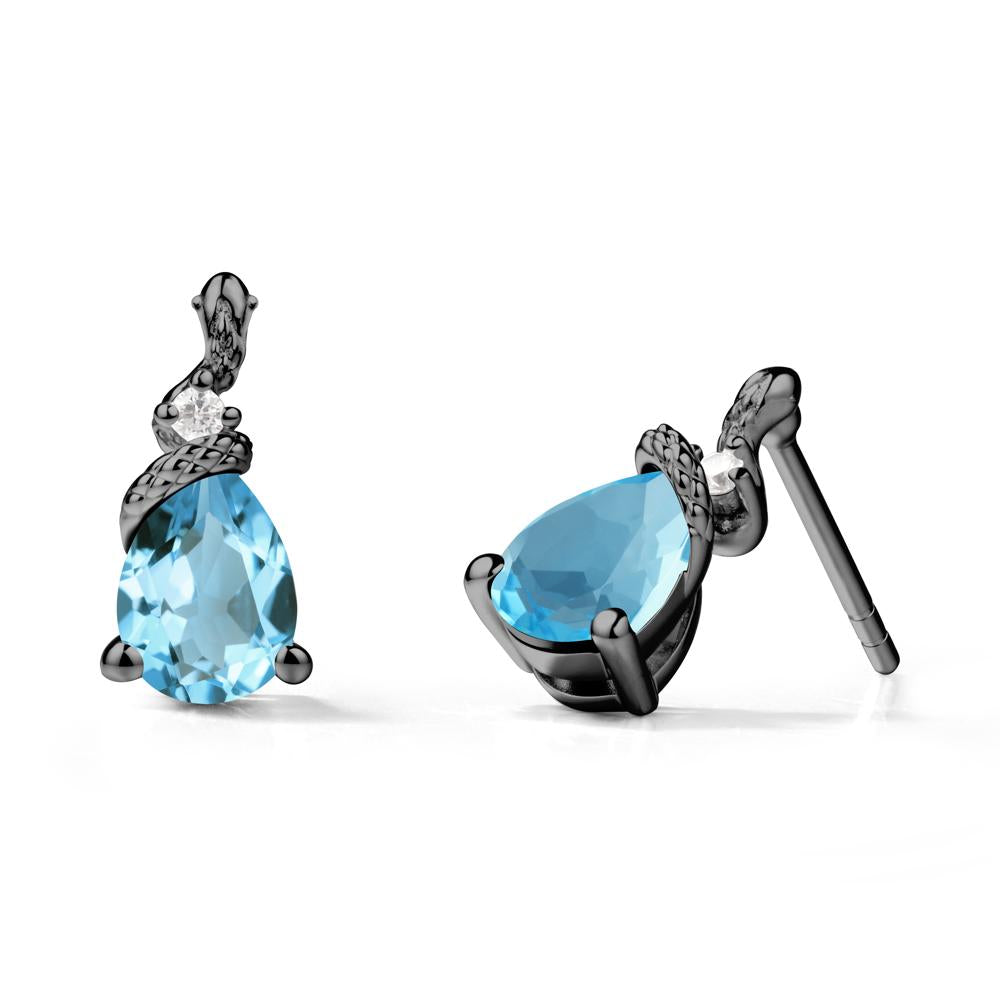 Sanke Inspired Teardrop Swiss Blue Topaz Earrings - LUO Jewelry #metal_black finish sterling silver