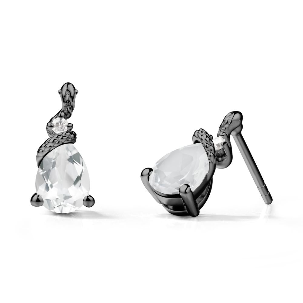 Pear Shaped White Topaz Sanke Earrings - LUO Jewelry #metal_black finish sterling silver