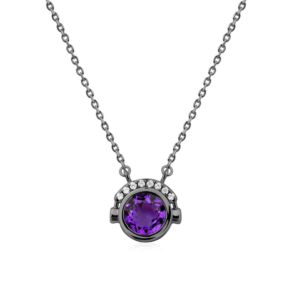 Headphones Inspired Bezel Amethyst Necklace - LUO Jewelry #metal_black finish sterling silver