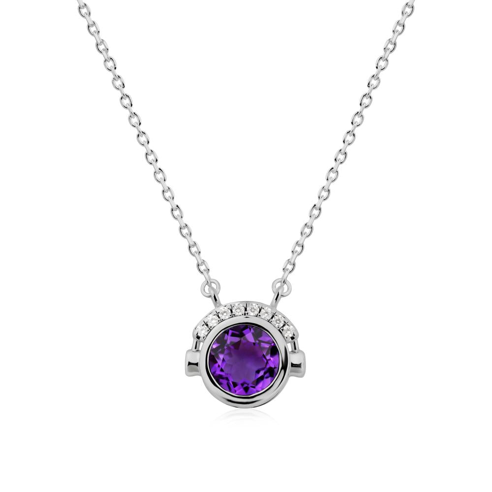 Headphones Inspired Bezel Amethyst Necklace - LUO Jewelry #metal_platinum