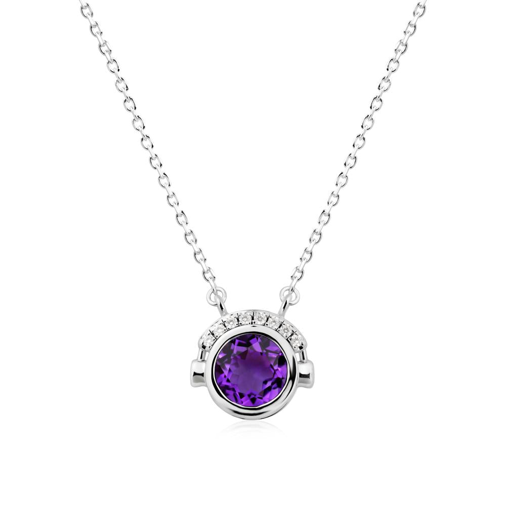 Headphones Inspired Bezel Amethyst Necklace - LUO Jewelry #metal_sterling silver
