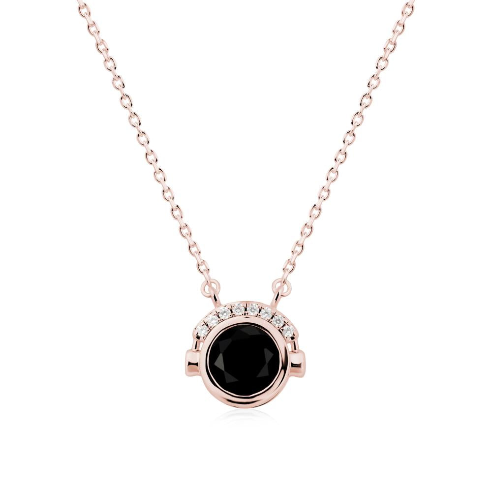 Headphones Inspired Bezel Black Spinel Necklace - LUO Jewelry #metal_18k rose gold