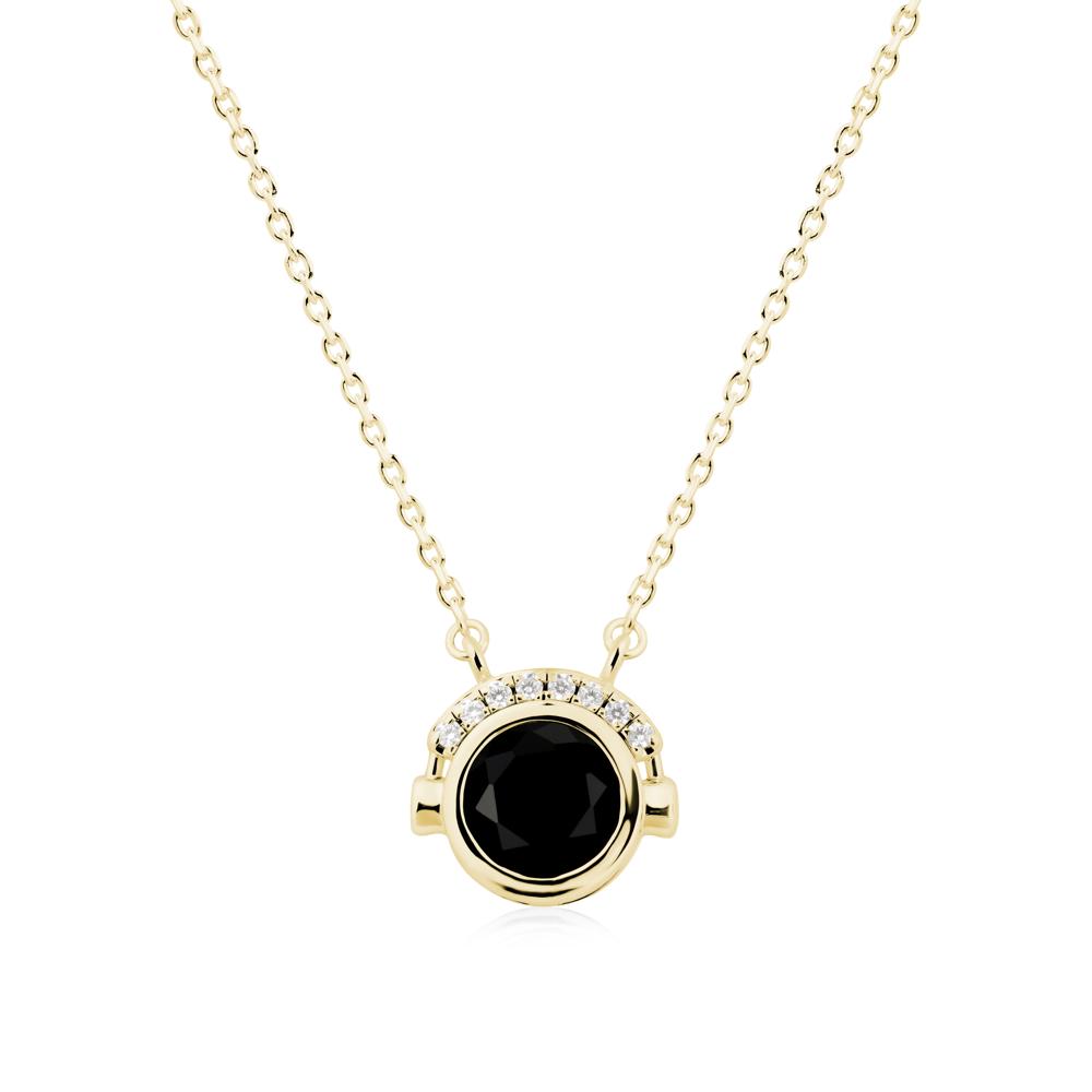Headphones Inspired Bezel Black Spinel Necklace - LUO Jewelry #metal_18k yellow gold