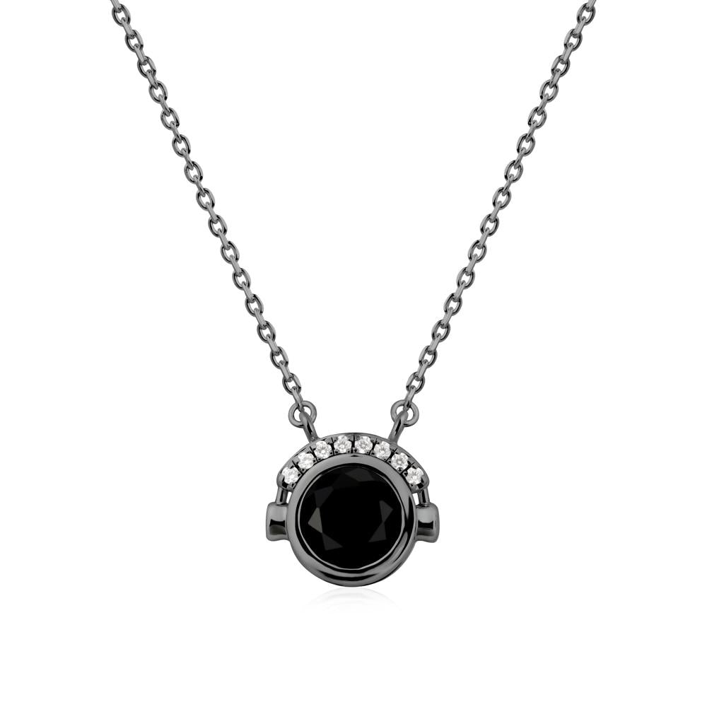 Headphones Inspired Bezel Black Spinel Necklace - LUO Jewelry #metal_black finish sterling silver