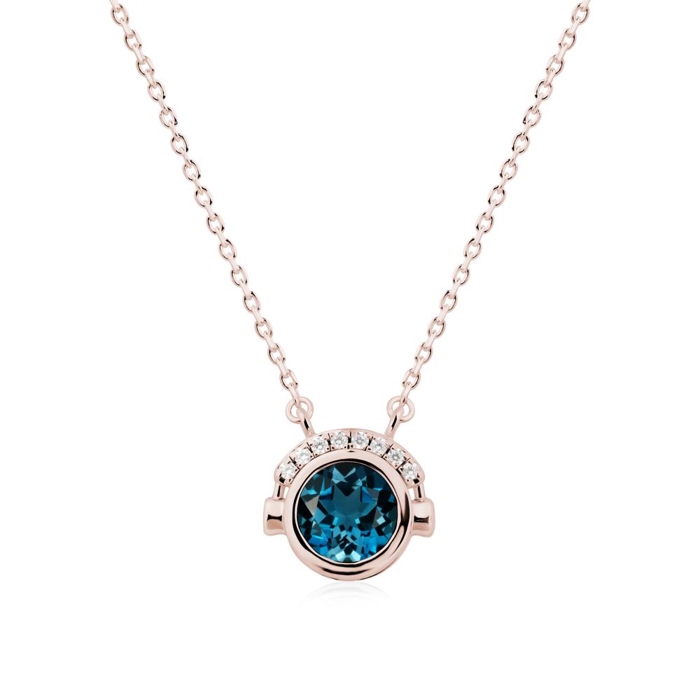 Headphones Inspired Bezel London Blue Topaz Necklace - LUO Jewelry #metal_14k rose gold