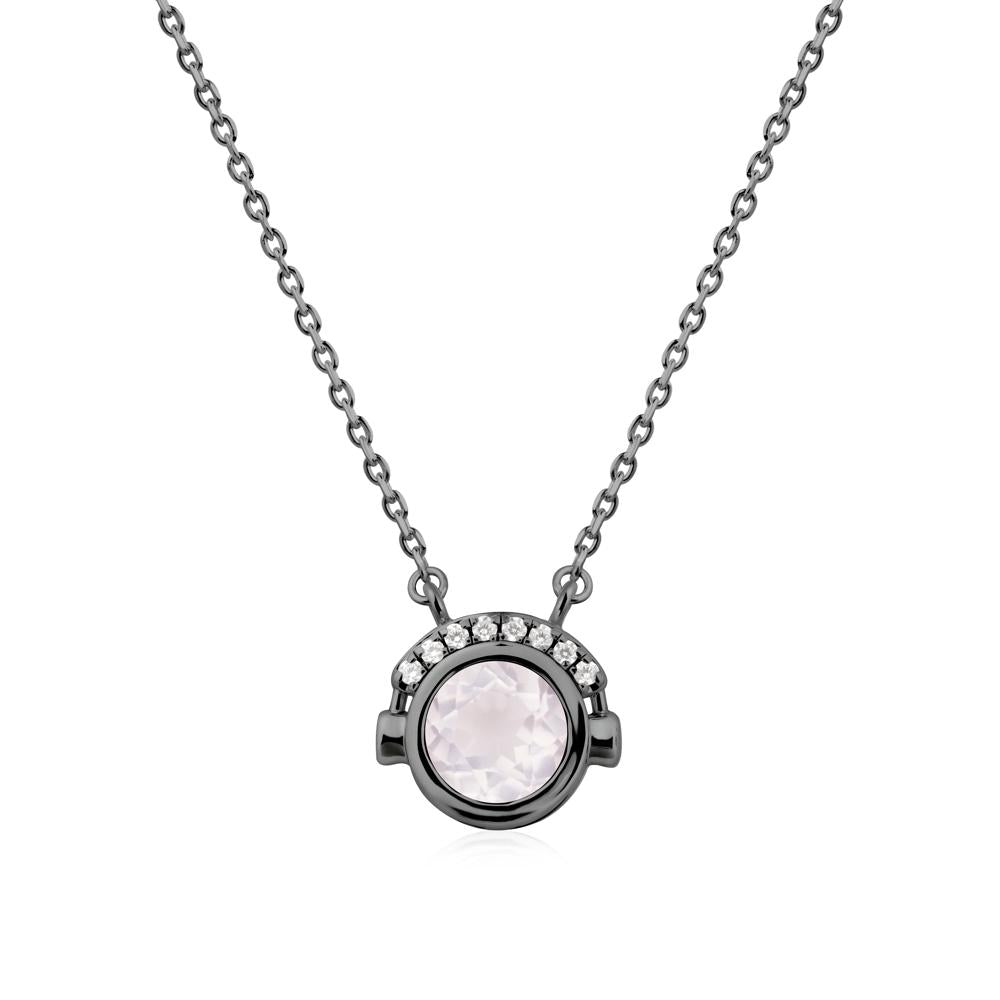 Playful Headphones Inspired Rose Quartz Necklace - LUO Jewelry #metal_black finish sterling silver