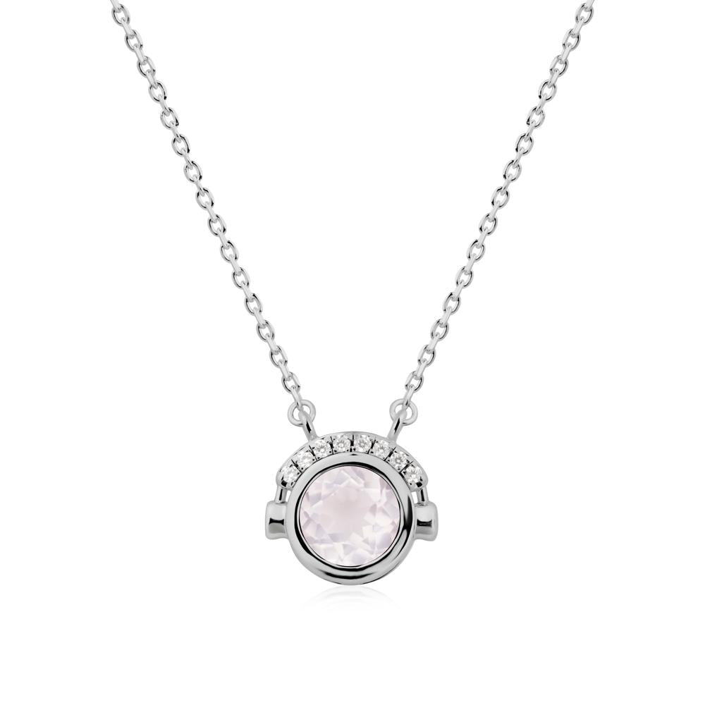 Playful Headphones Inspired Rose Quartz Necklace - LUO Jewelry #metal_platinum