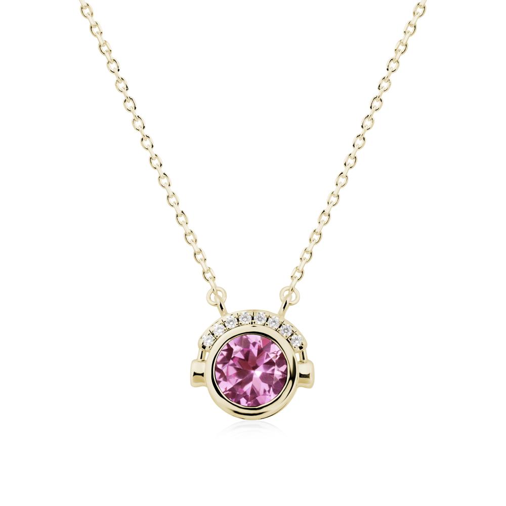 Round Pink Sapphire Headphones Necklace - LUO Jewelry #metal_14k yellow gold
