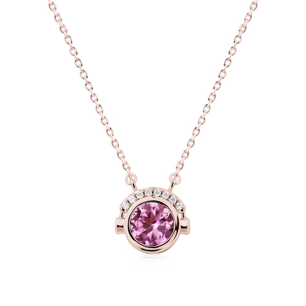 Round Pink Sapphire Headphones Necklace - LUO Jewelry #metal_18k rose gold