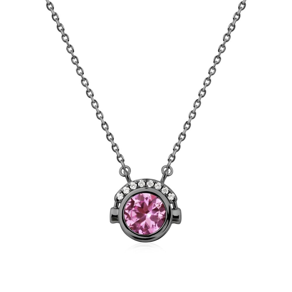 Round Pink Sapphire Headphones Necklace - LUO Jewelry #metal_black finish sterling silver
