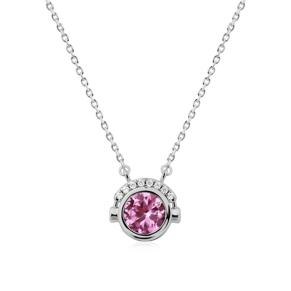 Round Pink Sapphire Headphones Necklace - LUO Jewelry #metal_platinum