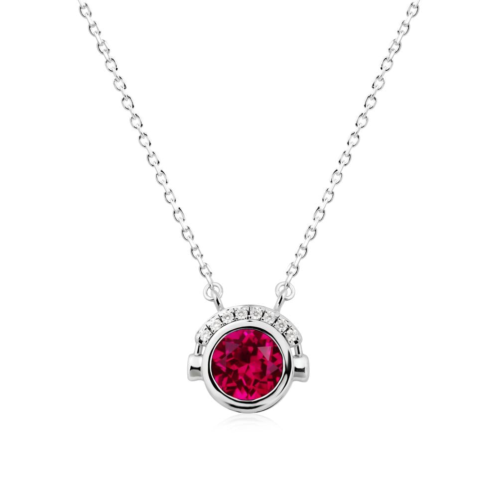 Headphones Inspired Bezel Ruby Necklace - LUO Jewelry #metal_18k white gold