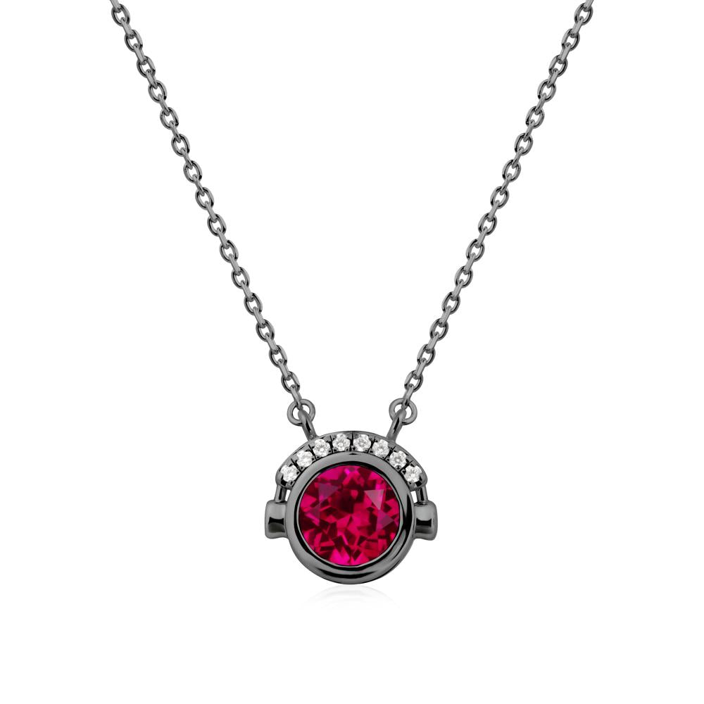Headphones Inspired Bezel Ruby Necklace - LUO Jewelry #metal_black finish sterling silver