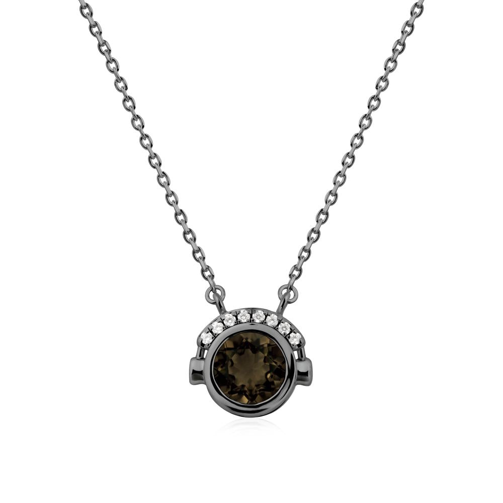 Round Smoky Quartz Headphones Necklace - LUO Jewelry #metal_black finish sterling silver