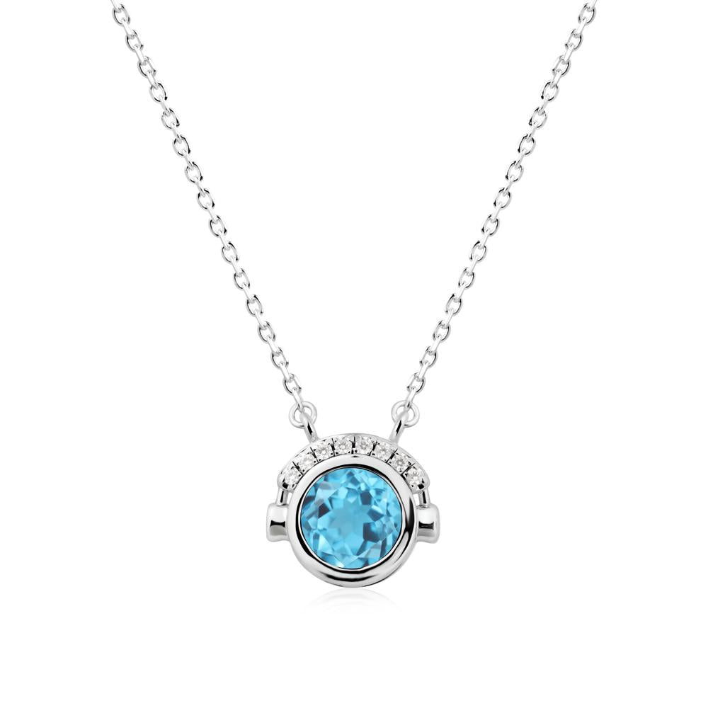 Headphones Inspired Bezel Swiss Blue Topaz Necklace - LUO Jewelry #metal_14k white gold