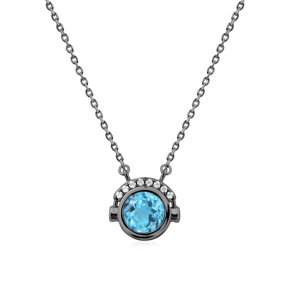 Headphones Inspired Bezel Swiss Blue Topaz Necklace - LUO Jewelry #metal_black finish sterling silver
