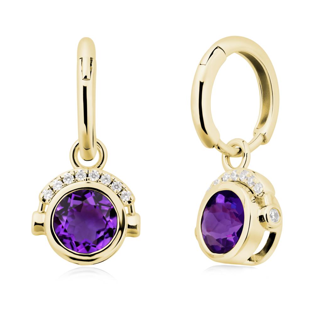 Bezel Amethyst Earrings Inspired By Headphones - LUO Jewelry #metal_18k yellow gold