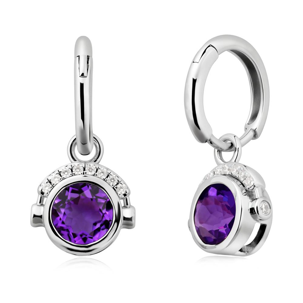 Bezel Amethyst Earrings Inspired By Headphones - LUO Jewelry #metal_sterling silver