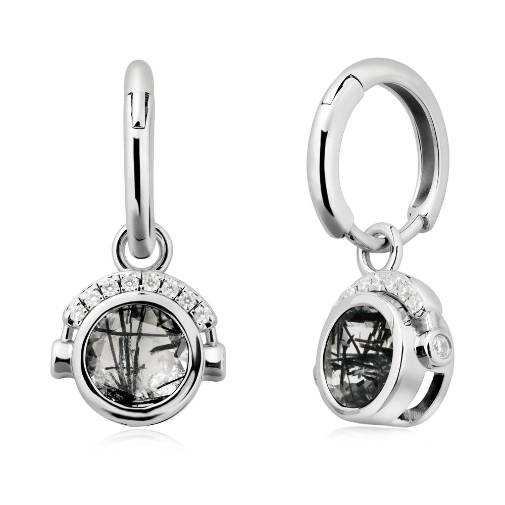 Headphones-Inspired Playful Black Rutilated Quartz Earrings - LUO Jewelry #metal_14k white gold