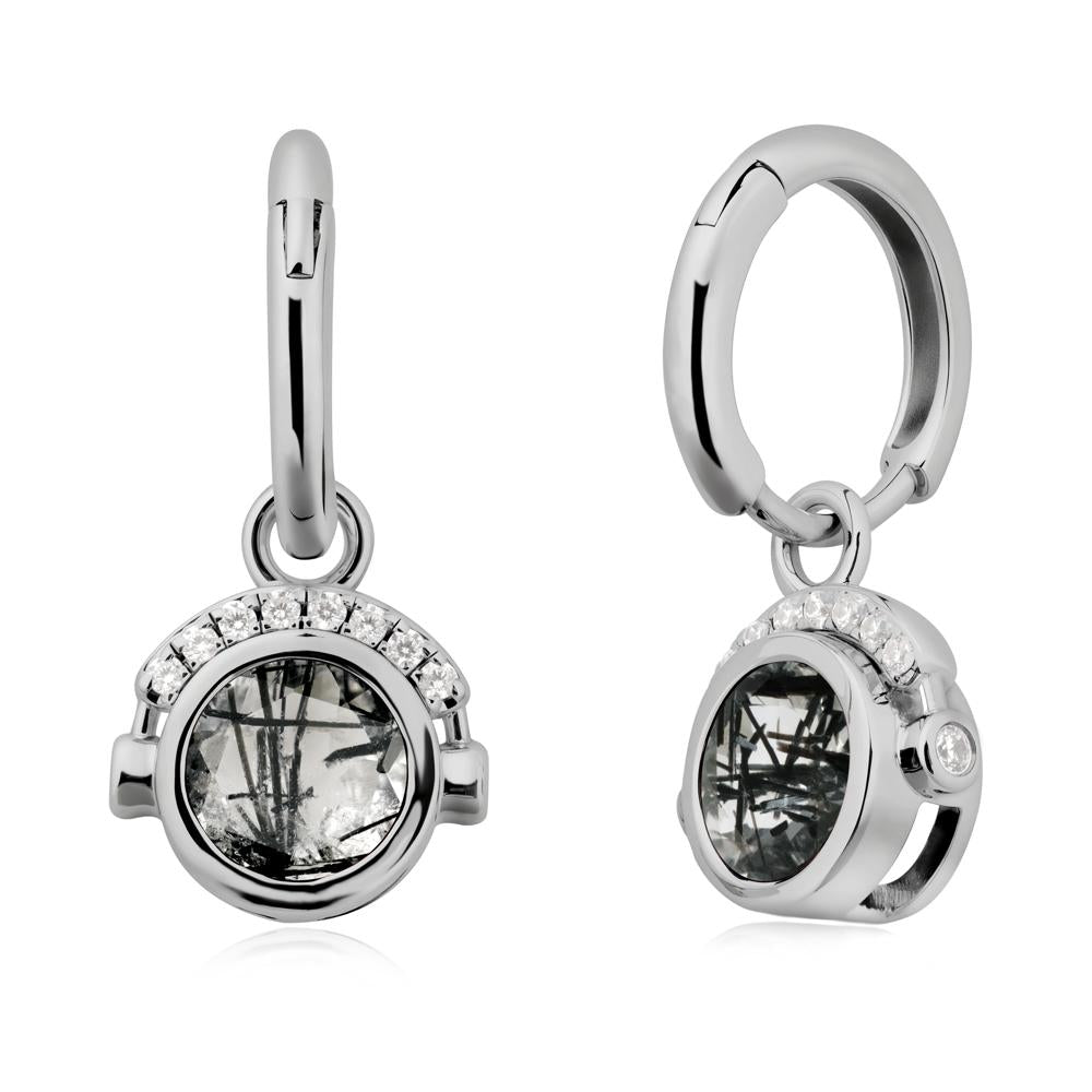 Headphones-Inspired Playful Black Rutilated Quartz Earrings - LUO Jewelry #metal_platinum