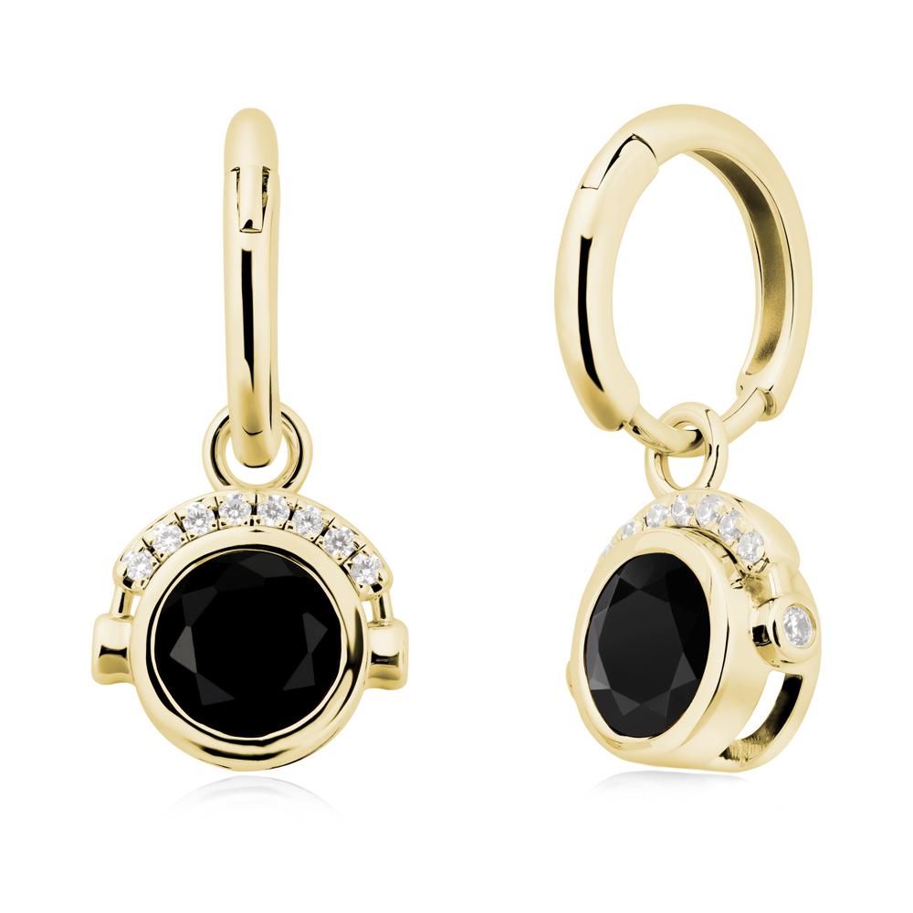 Bezel Black Spinel Earrings Inspired By Headphones - LUO Jewelry #metal_18k yellow gold