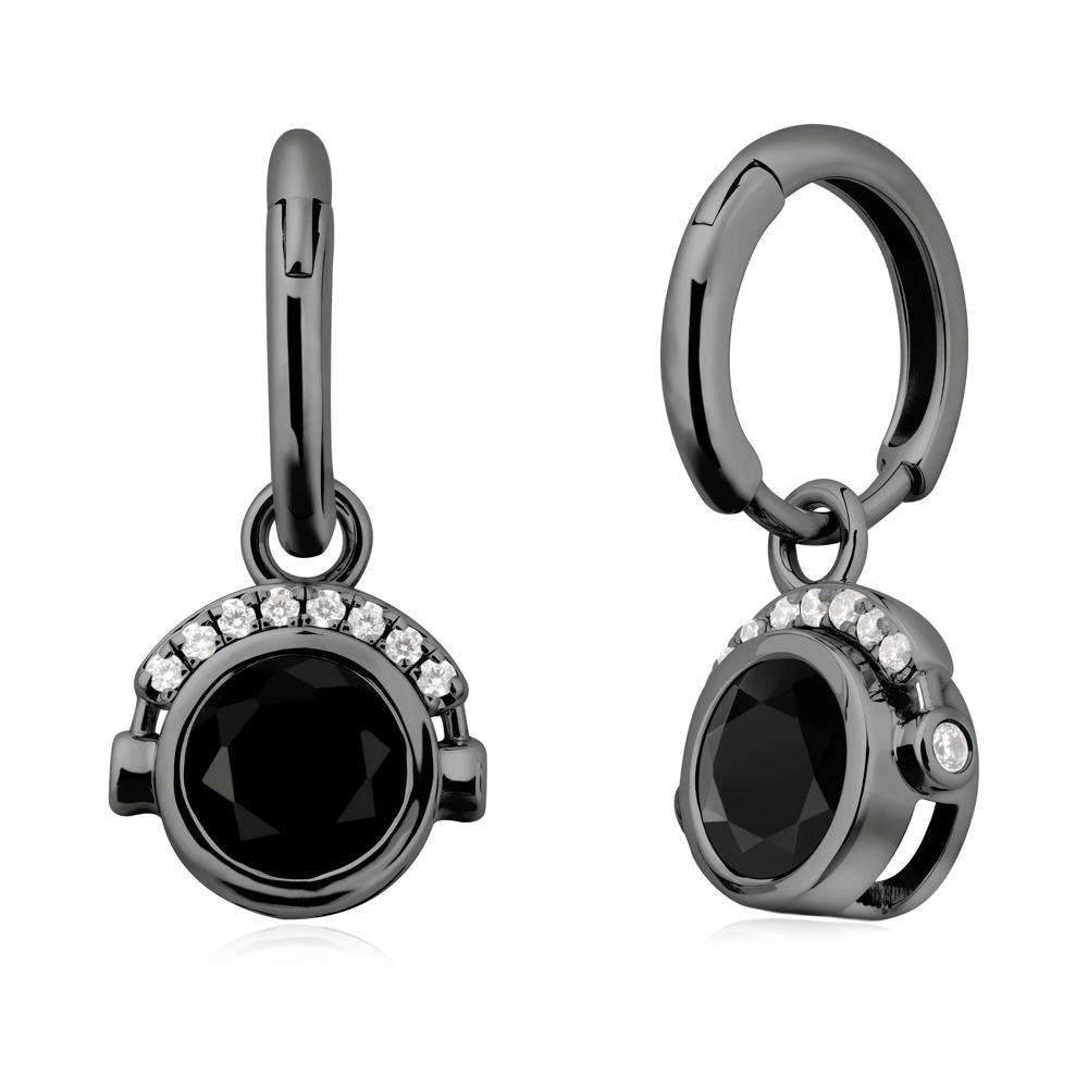 Bezel Black Spinel Earrings Inspired By Headphones - LUO Jewelry #metal_black finish sterling silver