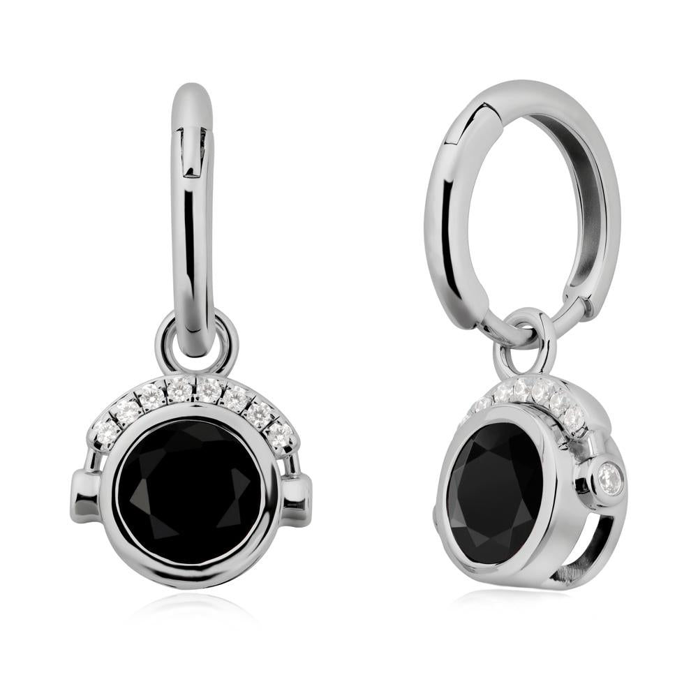 Bezel Black Spinel Earrings Inspired By Headphones - LUO Jewelry #metal_platinum
