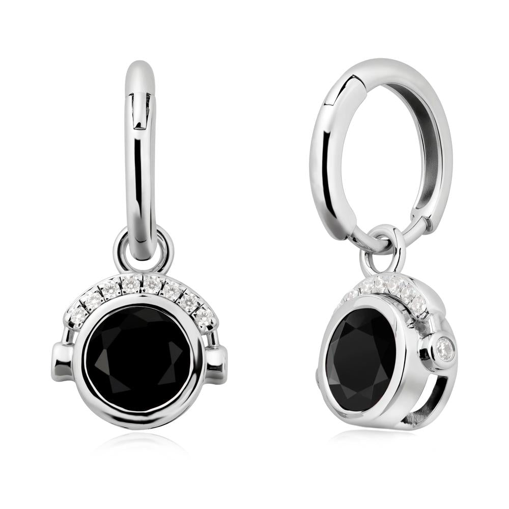 Bezel Black Spinel Earrings Inspired By Headphones - LUO Jewelry #metal_sterling silver