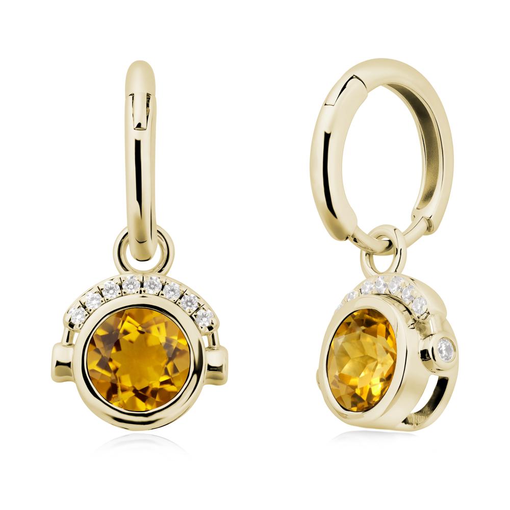 Round Citrine Headphones Earrings - LUO Jewelry #metal_14k yellow gold