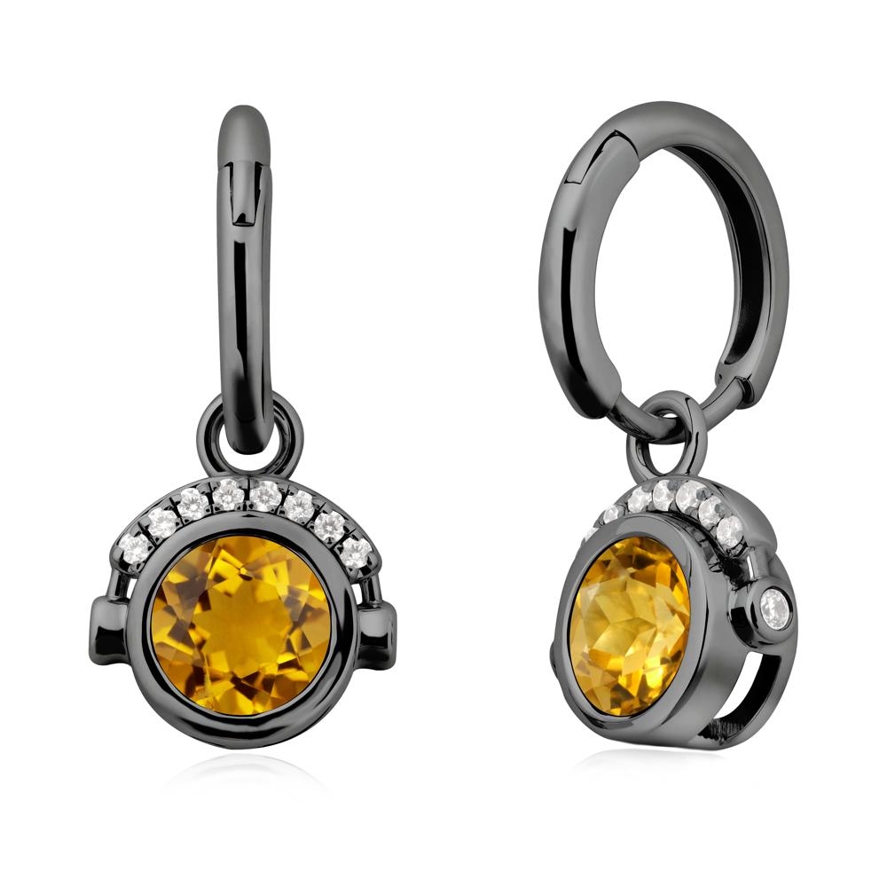 Round Citrine Headphones Earrings - LUO Jewelry #metal_black finish sterling silver