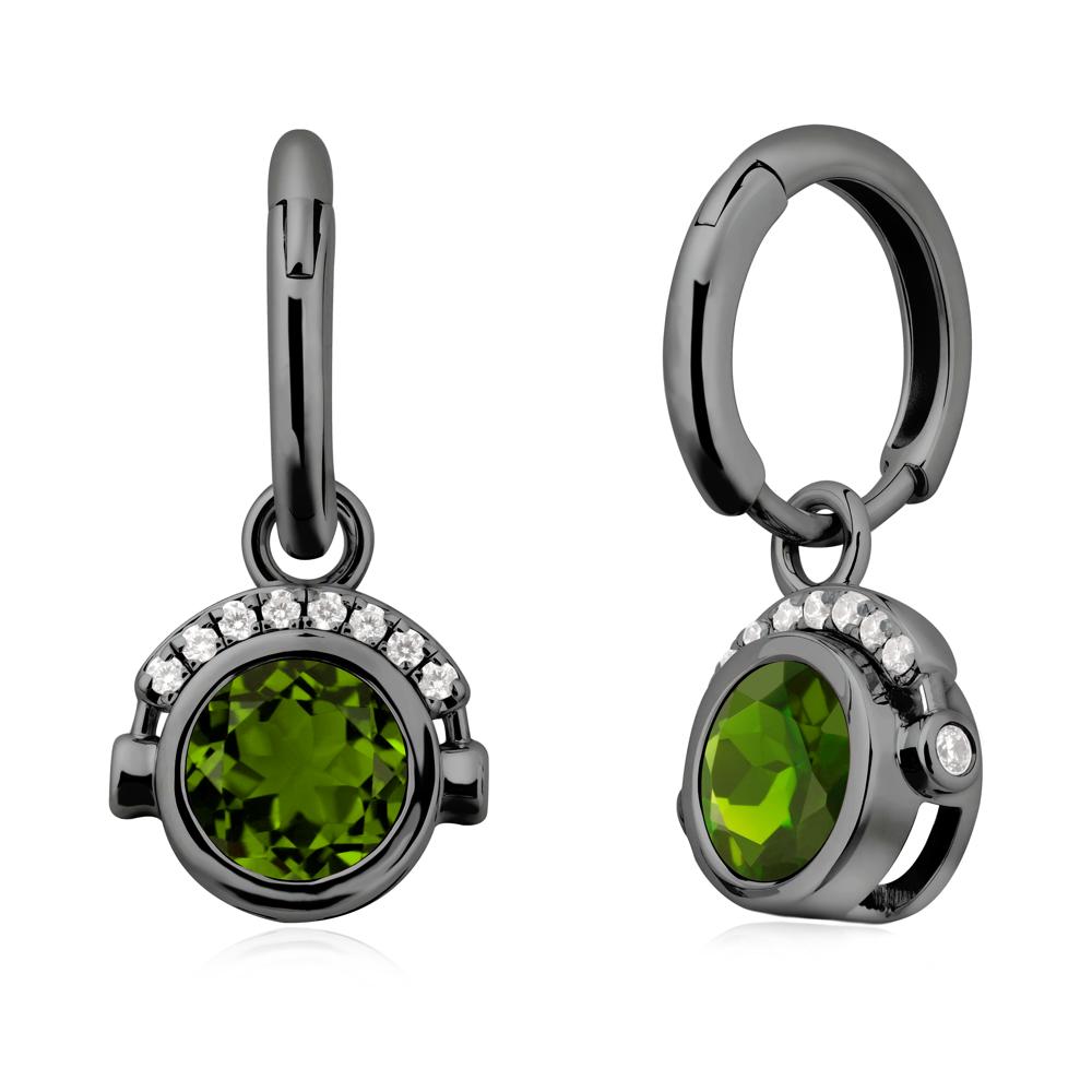 Bezel Diopside Earrings Inspired By Headphones - LUO Jewelry #metal_black finish sterling silver