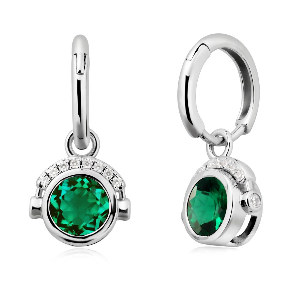 Round Emerald Headphones Earrings - LUO Jewelry #metal_14k white gold